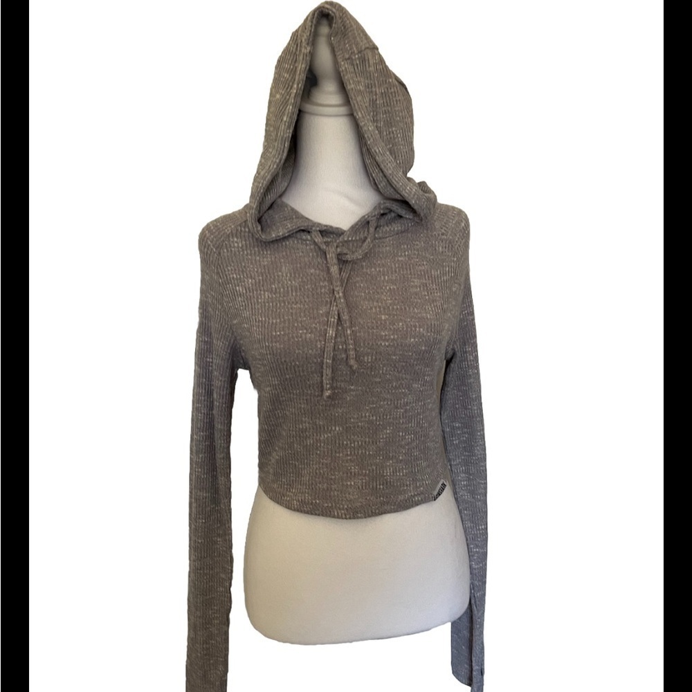 Gymshark Gray Slounge Hooded Crop Top Thumb Holes Medium